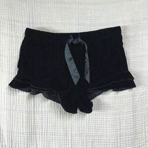 Women S Victoria's Secret Velour Velvet Sleep Pajama Tie Shorts Black Ruffle
